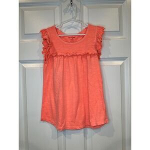 Cat & Jack Girls Coral Orange Ruffle Cap Sleeve Slub Knit Top Size M 7/8